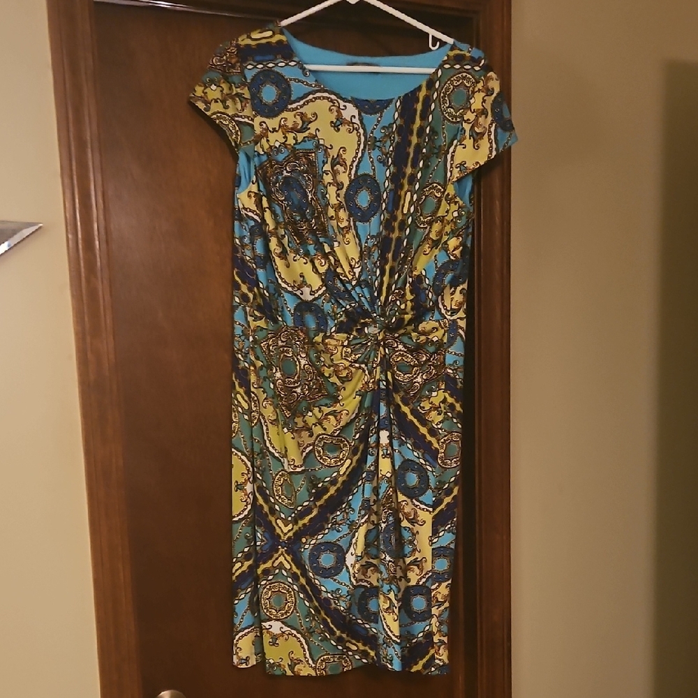 Roz & Ali Vibrant Blue and Yellow Paisley Midi Dress
